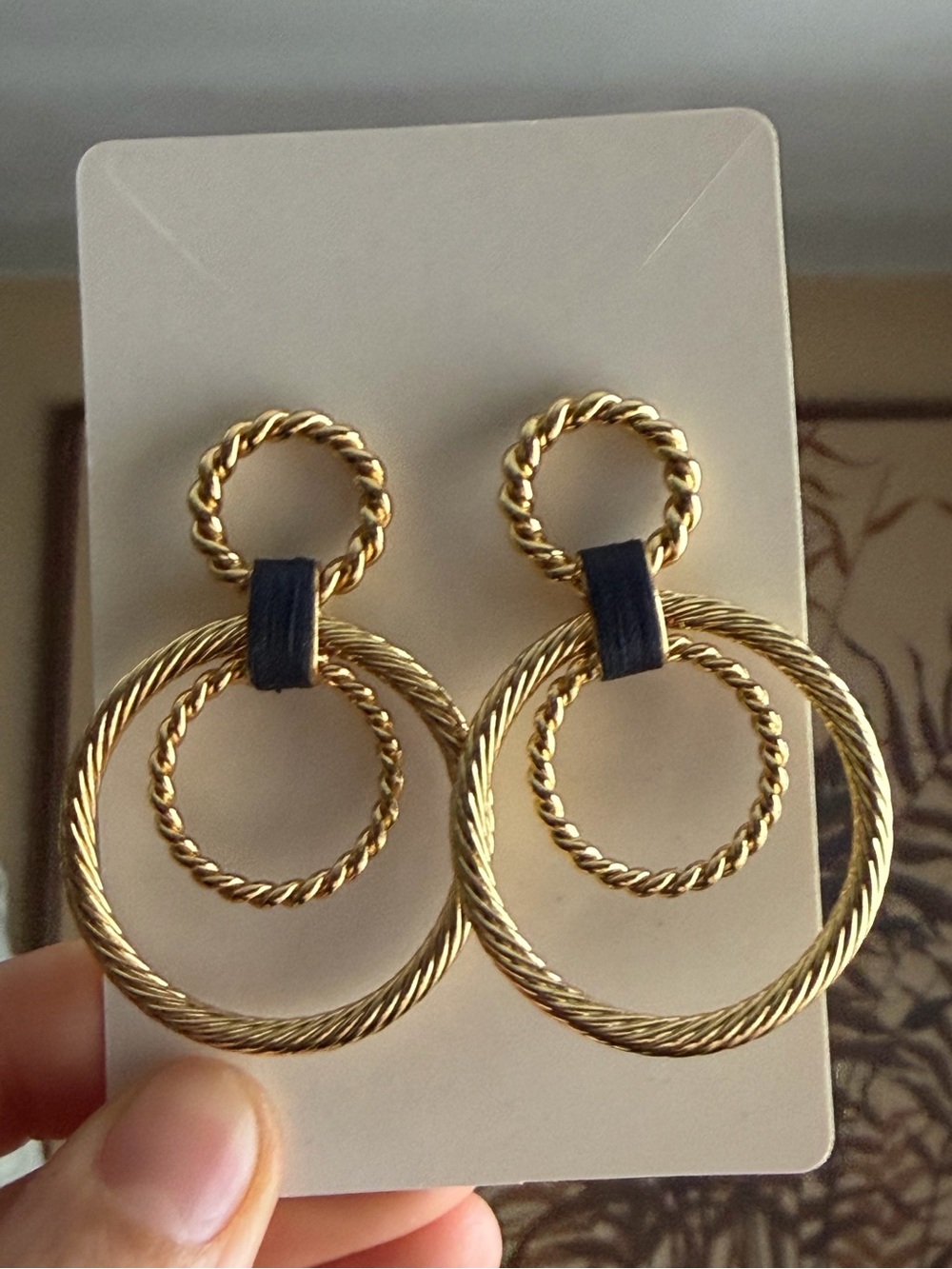 Vintage Gold Twisted Rope Double Hoop Door Knocker Drop Earrings